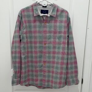 Casual Pink and Green Plaid Shirt